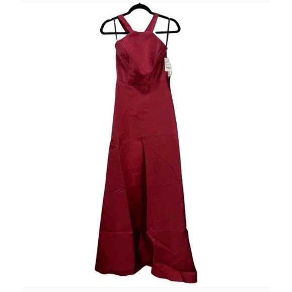 Alfred Sung Lace-Up Back Satin Twill A-Line Gown Dress - Burgundy Size 6 NEW - Picture 3 of 4